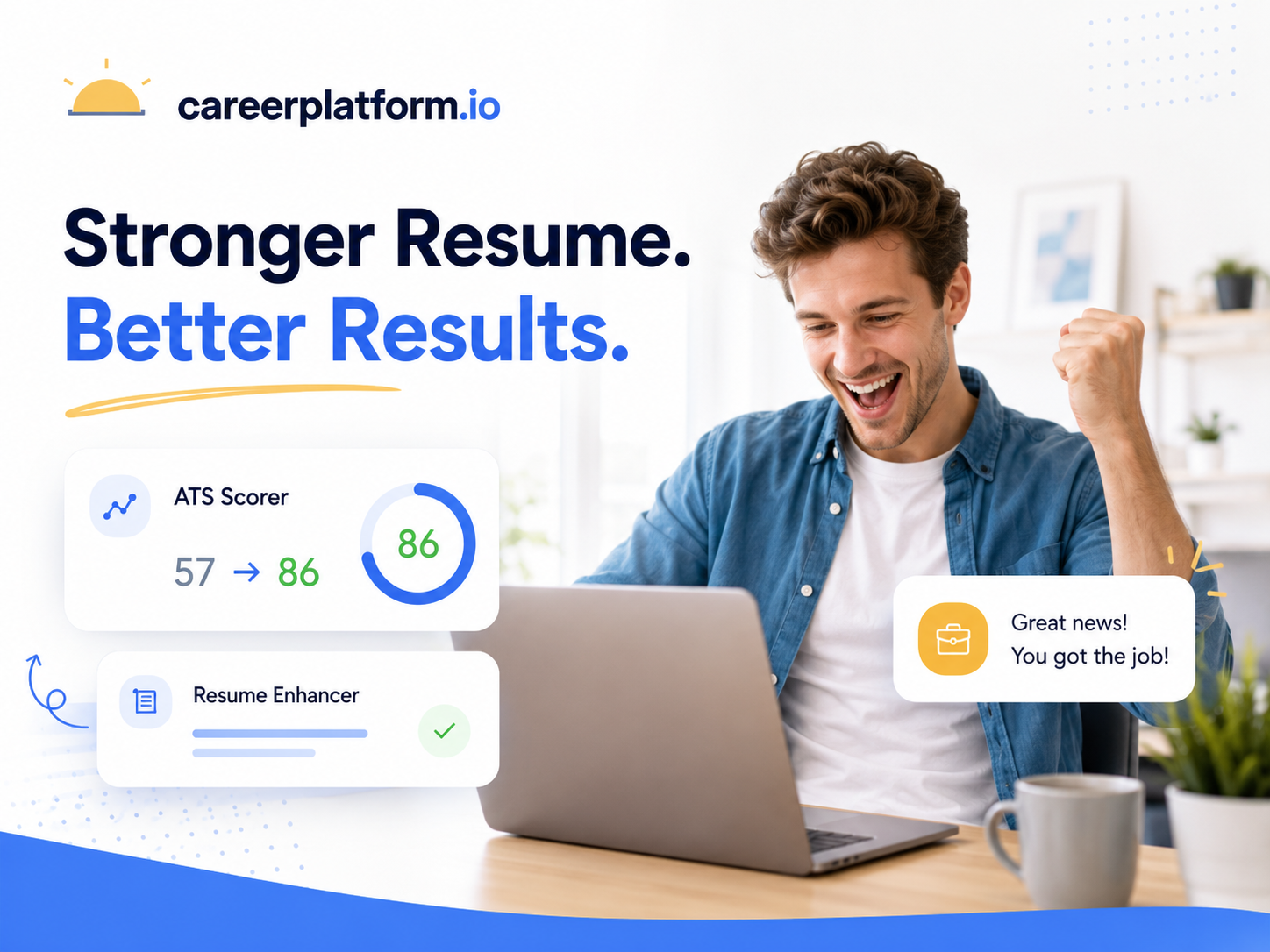 CareerPlatform ATS Scorer and Resume Enhancer showing stronger resume results