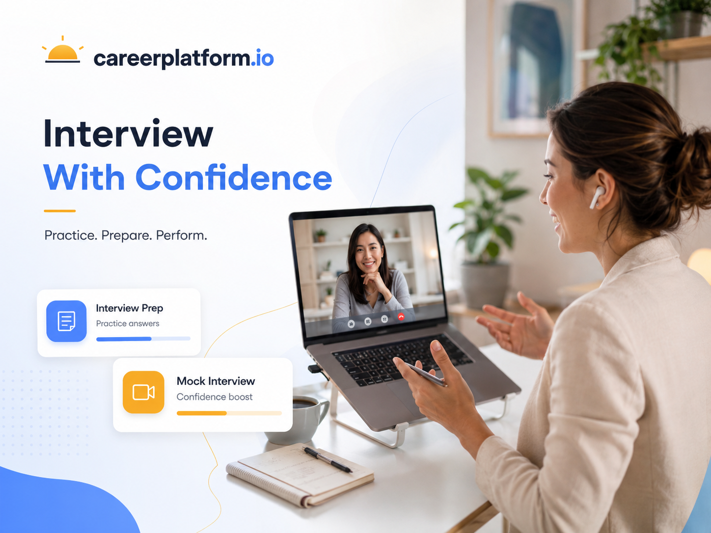 CareerPlatform Interview Prep and Mock Interview tools helping a user interview with confidence