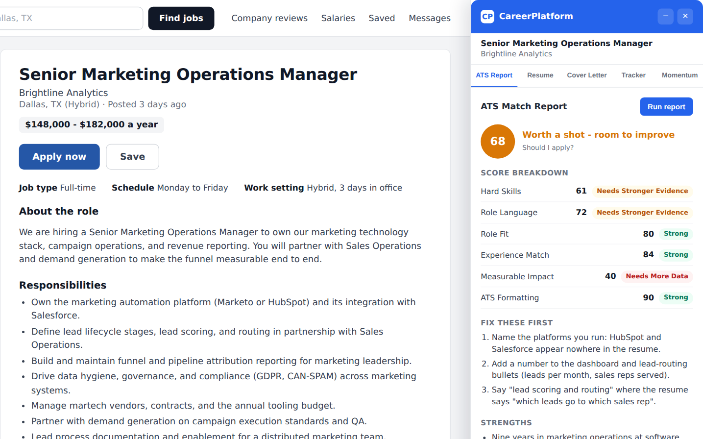 ATS Match Report on the job you're viewing